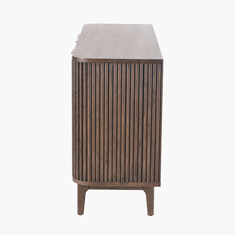 Dunkelbraunes geripptes Eichen-Sideboard mit 3 Türen