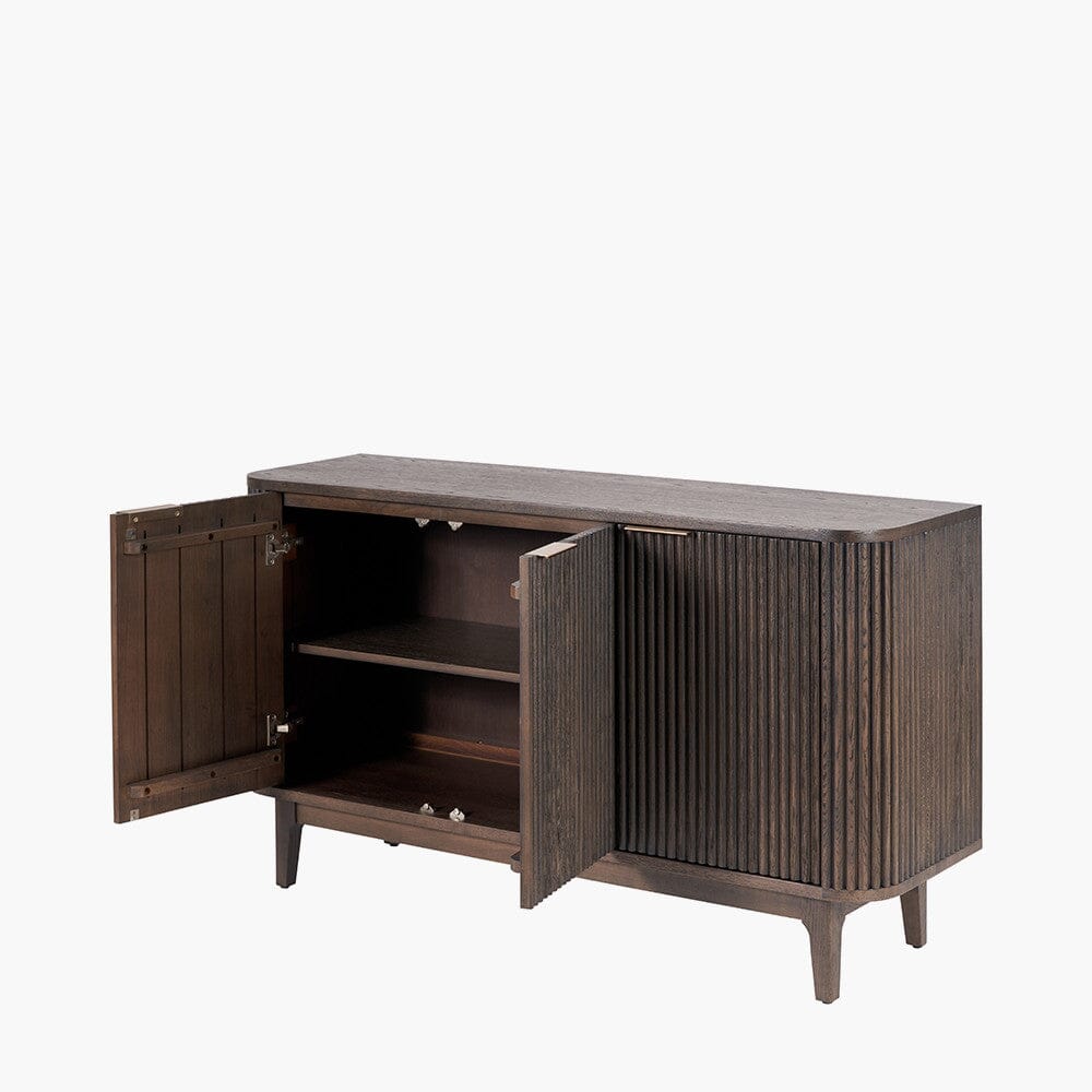 Dunkelbraunes geripptes Eichen-Sideboard mit 3 Türen