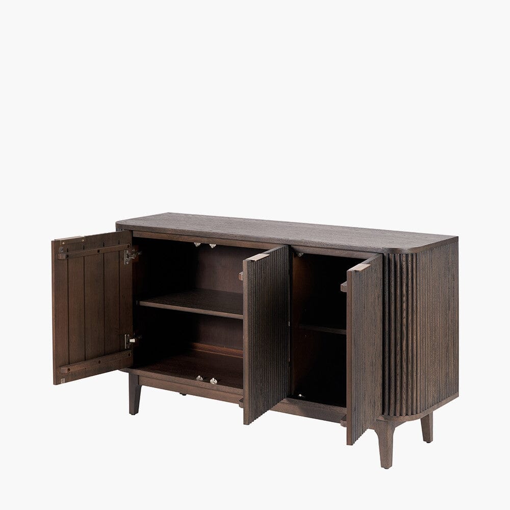 Dunkelbraunes geripptes Eichen-Sideboard mit 3 Türen