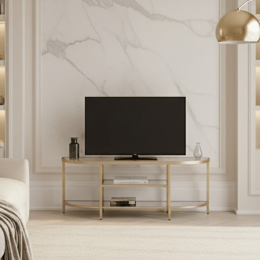 TV-Unterschrank Champagnerfarben Metall mit Glasböden