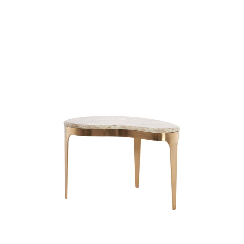 Antiker Couchtisch aus Bronze in abstrakter Form mit taupefarbener Marmorplatte