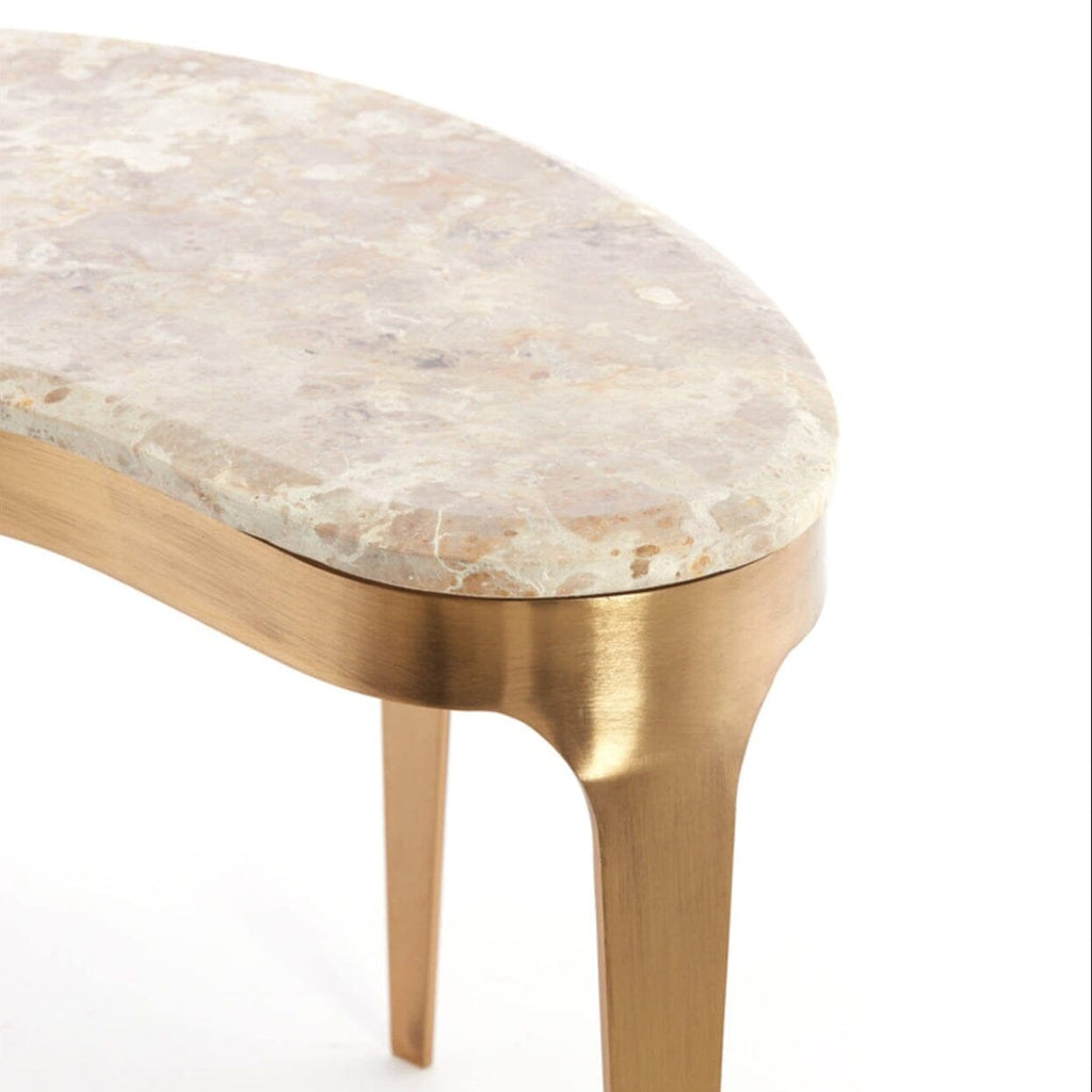 Antiker Couchtisch aus Bronze in abstrakter Form mit taupefarbener Marmorplatte