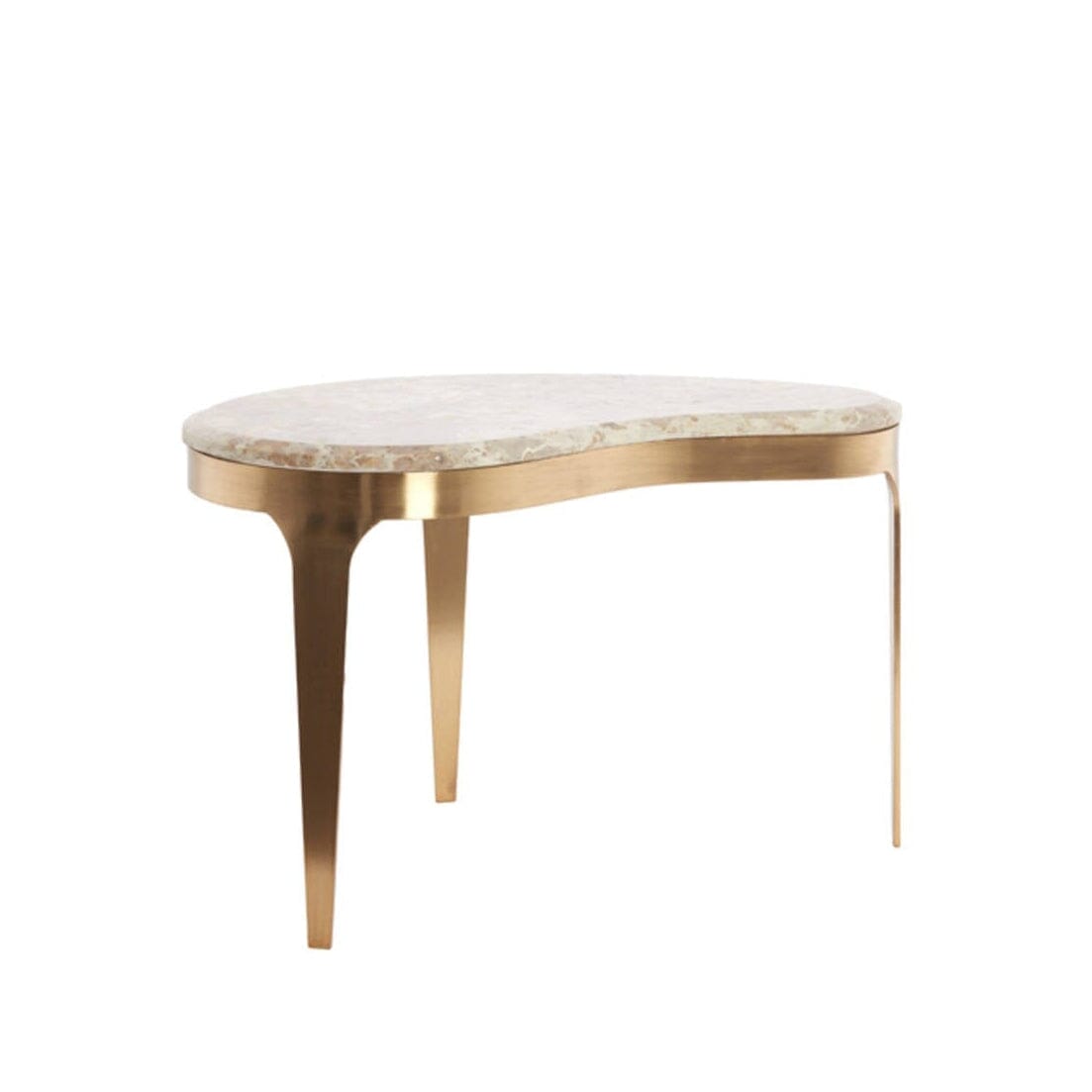 Antiker Couchtisch aus Bronze in abstrakter Form mit taupefarbener Marmorplatte