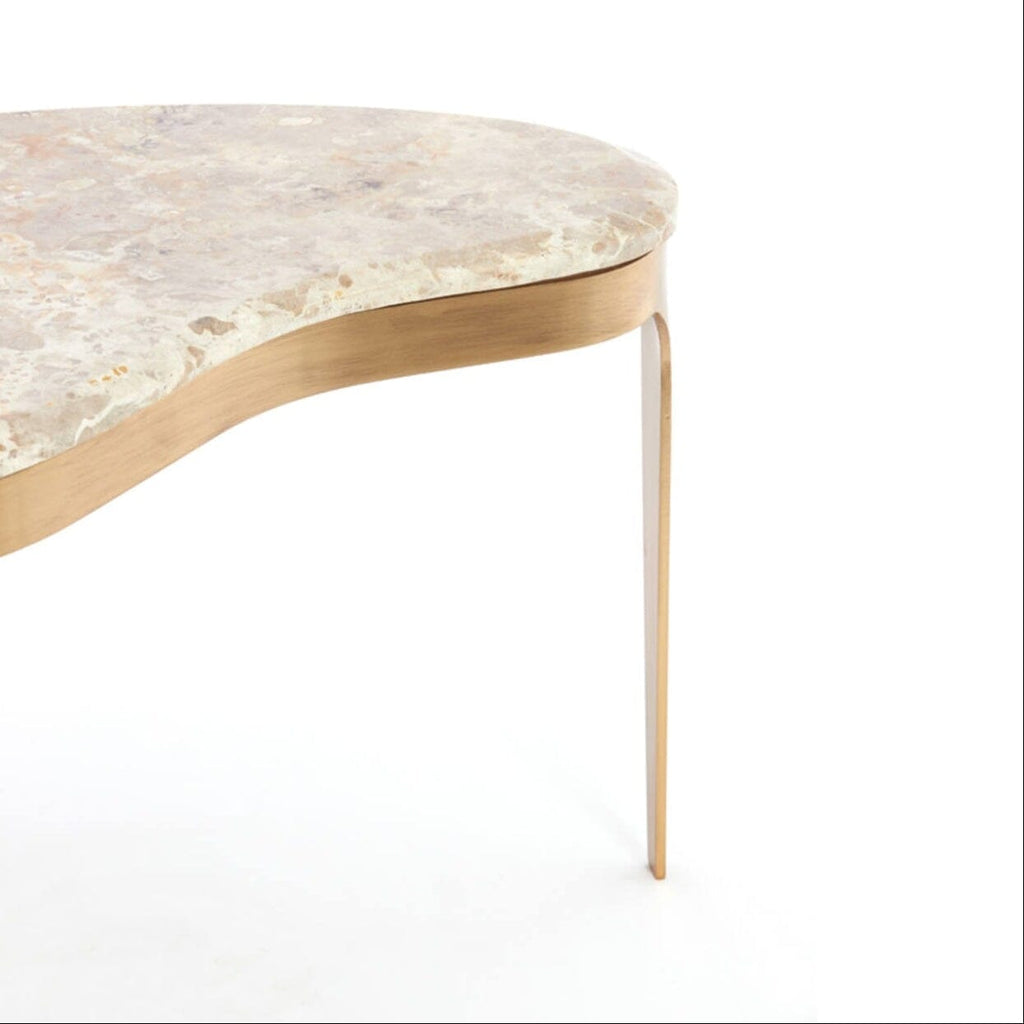 Antiker Couchtisch aus Bronze in abstrakter Form mit taupefarbener Marmorplatte