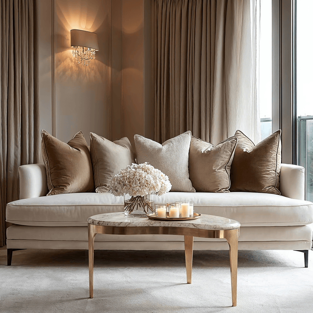 Antiker Couchtisch aus Bronze in abstrakter Form mit taupefarbener Marmorplatte