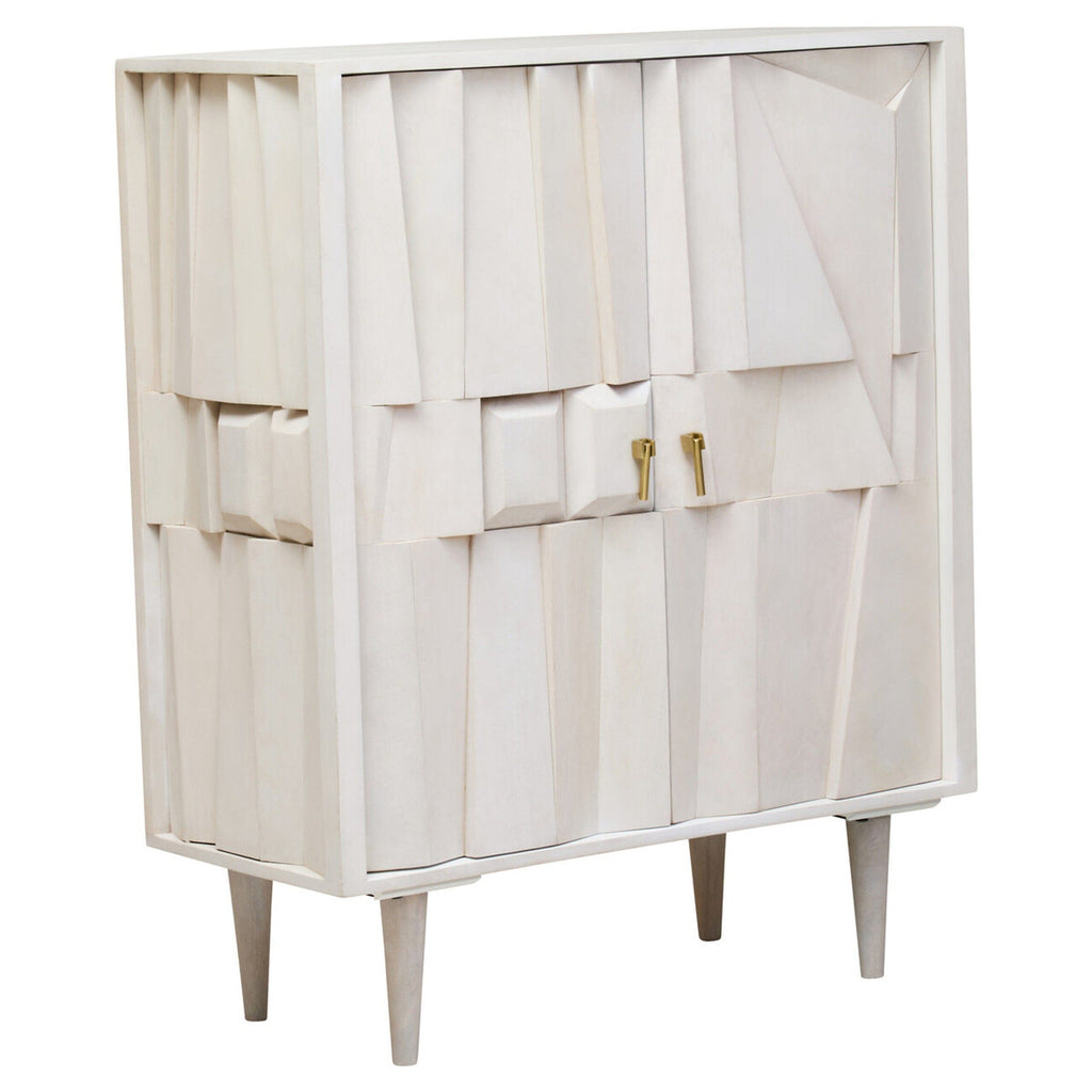 2-türiges geometrisches Sideboard aus weiß getünchtem Holz