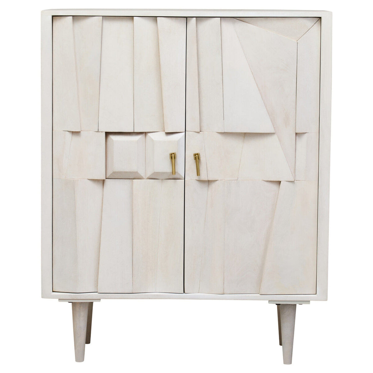 2-türiges geometrisches Sideboard aus weiß getünchtem Holz