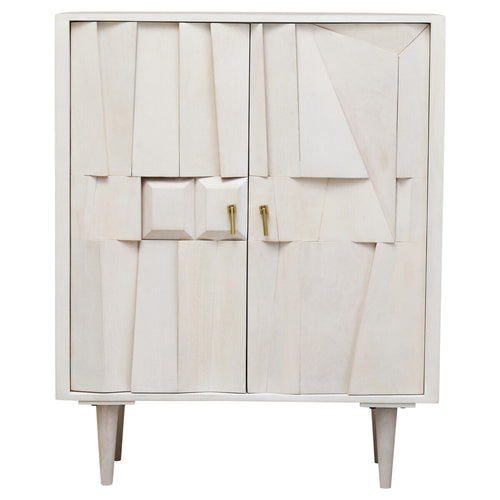 2-türiges geometrisches Sideboard aus weiß getünchtem Holz