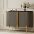 Graues & goldenes geriffeltes Sideboard mit 2 Türen und schwarzer Marmorplatte