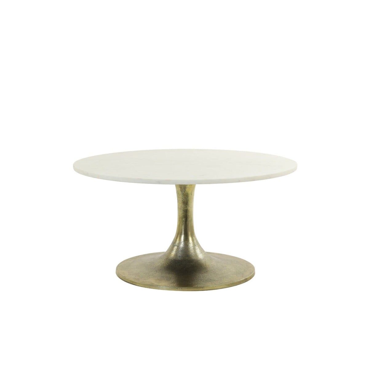 Goldener Couchtisch mit weißer Marmorplatte