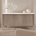Mango Holz geripptes Sideboard mit 3 Türen und Marmorplatte
