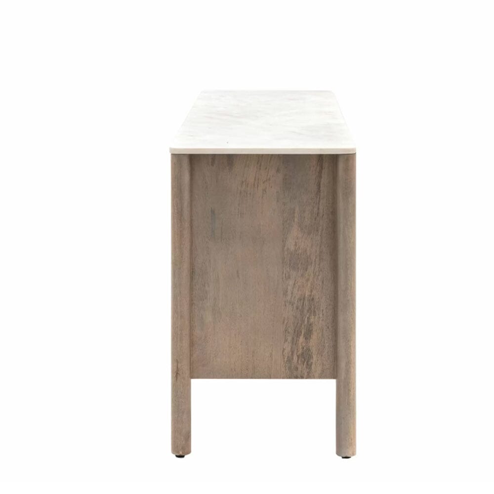 Mango Holz geripptes Sideboard mit 3 Türen und Marmorplatte