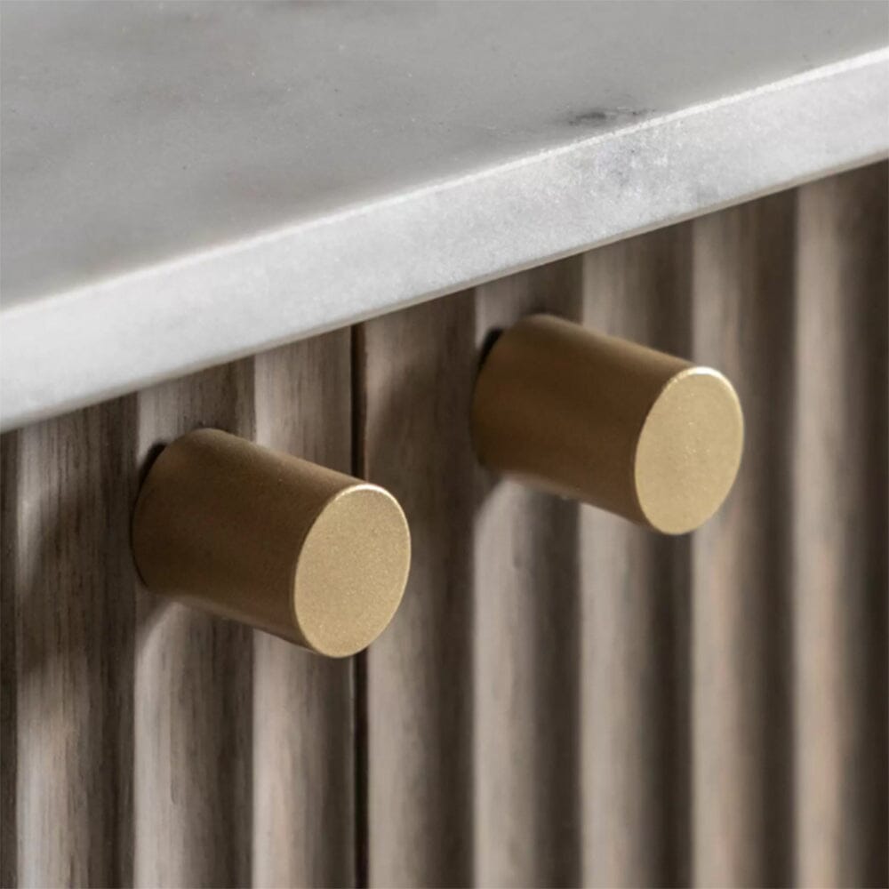Mango Holz geripptes Sideboard mit 3 Türen und Marmorplatte