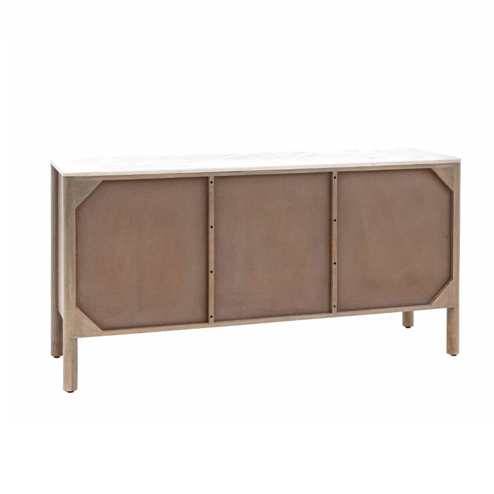 Mango Holz geripptes Sideboard mit 3 Türen und Marmorplatte