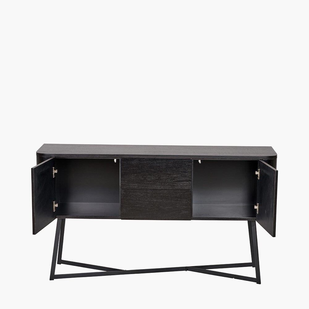 Sideboard mit 2 Türen und 2 Schubladen, Esche Schwarz furniert & Metall