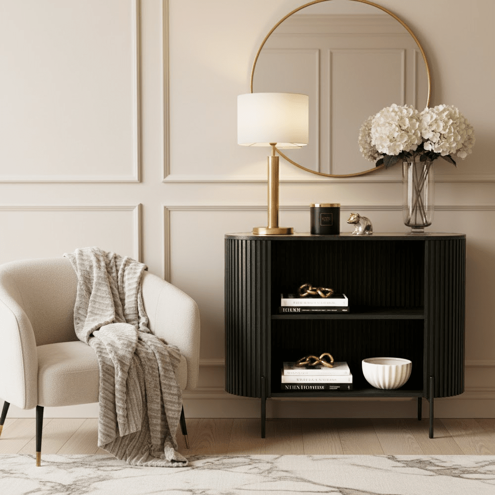Schwarzes geripptes offenes Sideboard