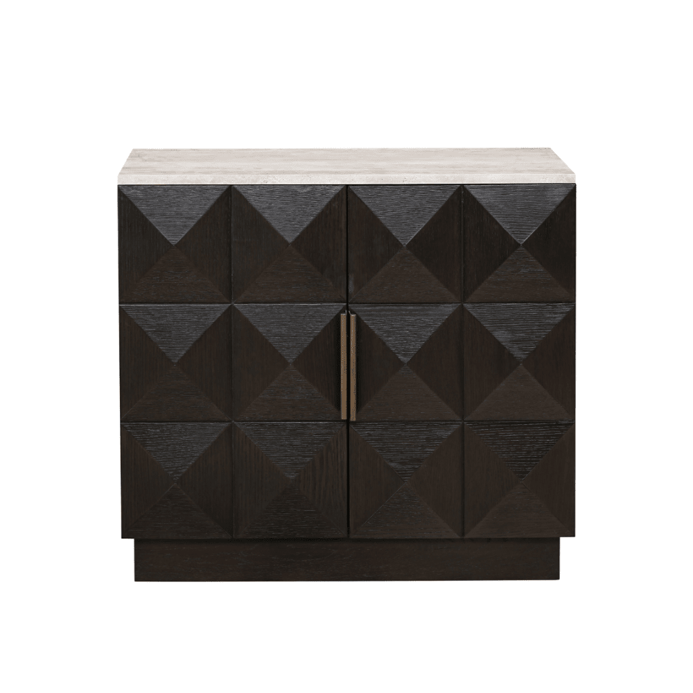 Tiefbraunes Sideboard mit 2 Türen und Travertinplatte
