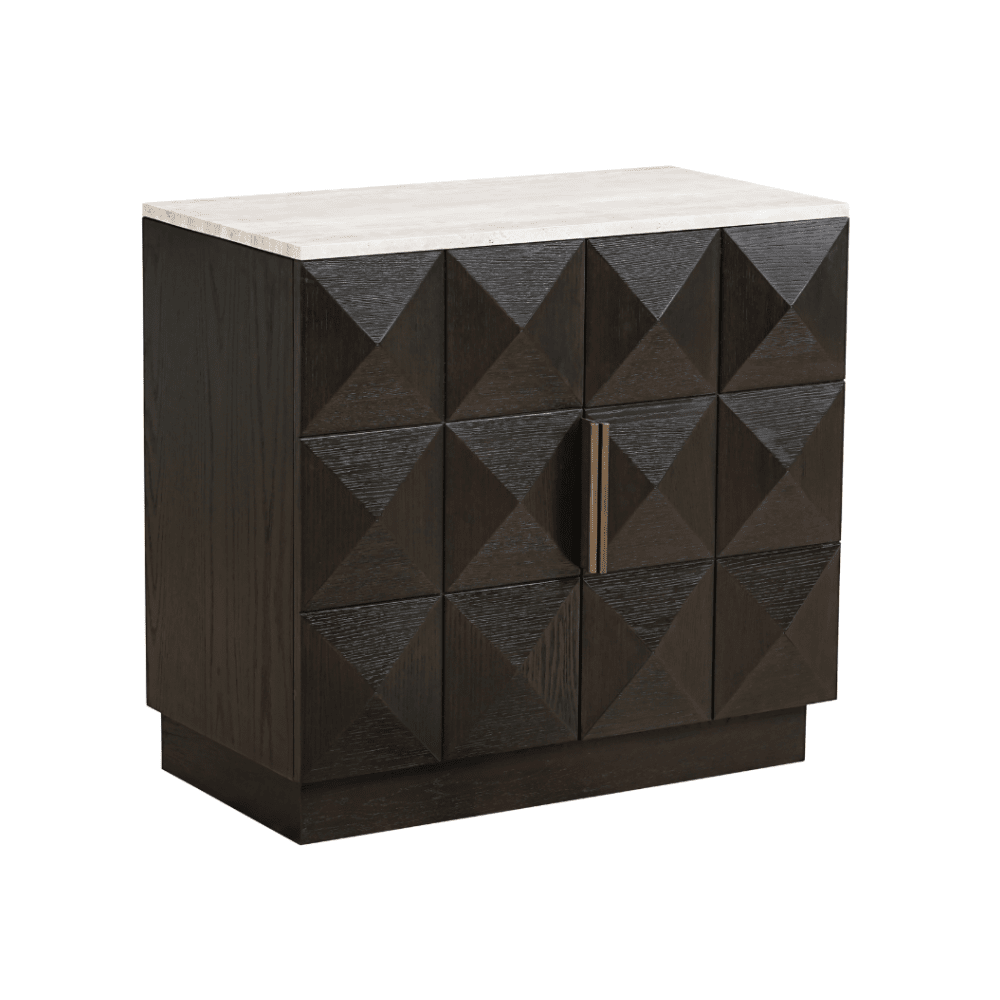Tiefbraunes Sideboard mit 2 Türen und Travertinplatte