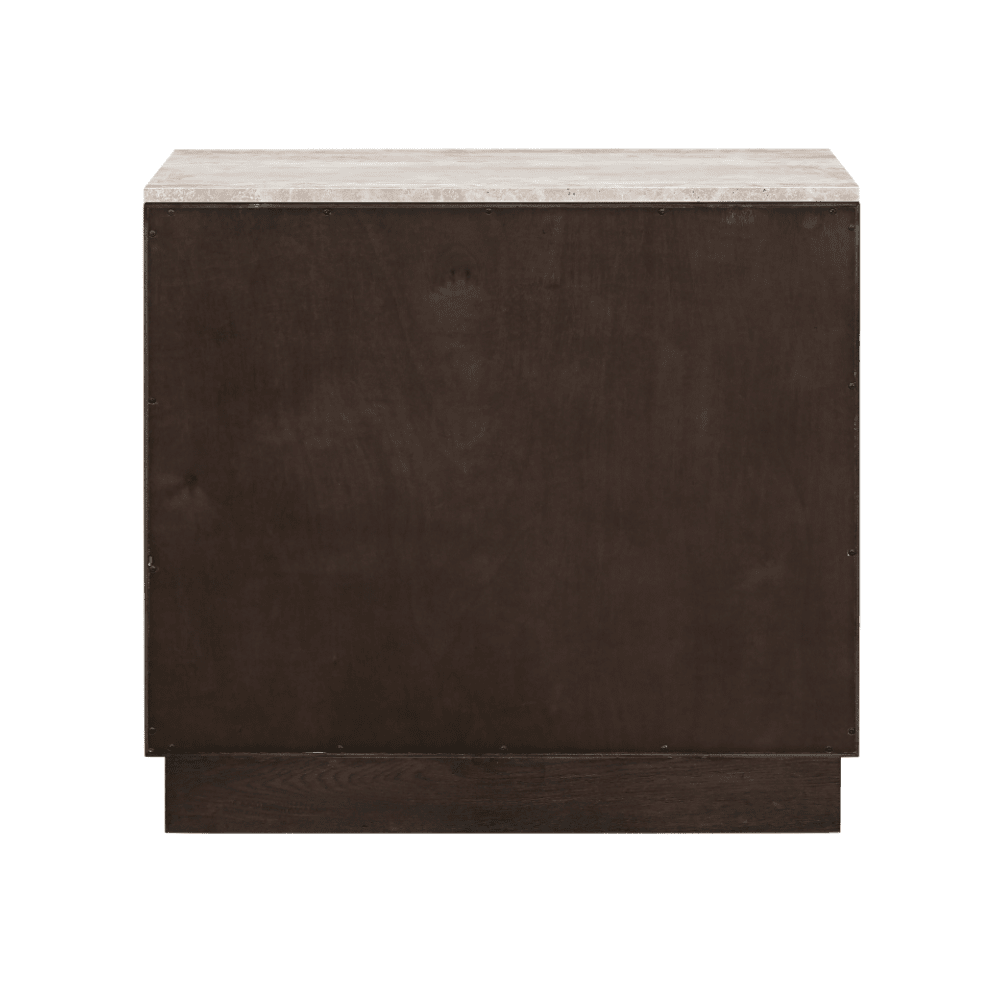 Tiefbraunes Sideboard mit 2 Türen und Travertinplatte