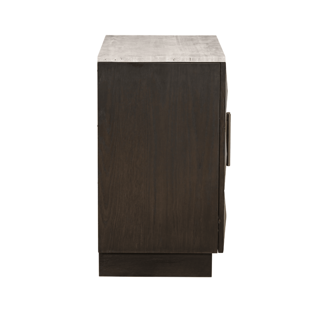 Tiefbraunes Sideboard mit 2 Türen und Travertinplatte