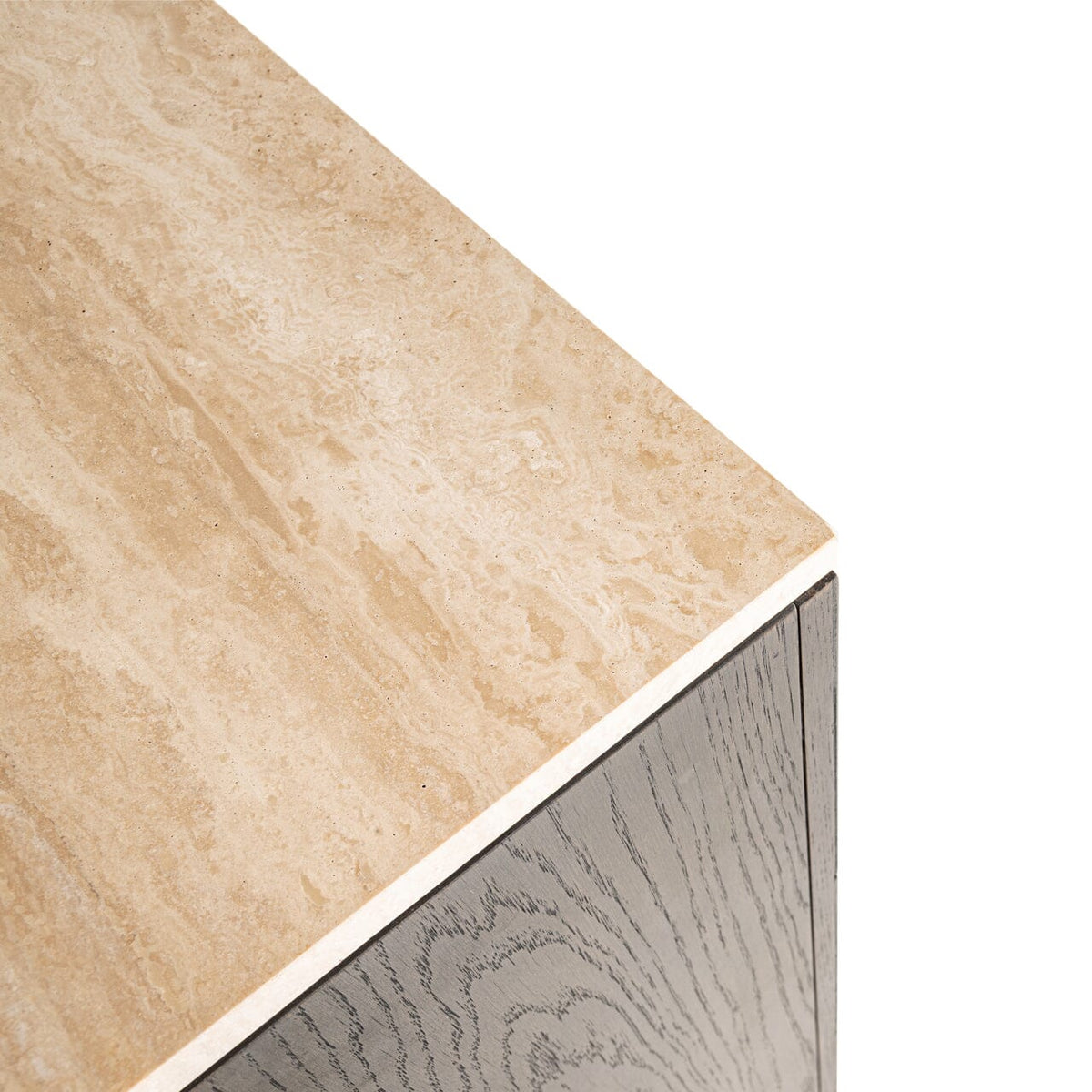 Dunkelbraunes Sideboard mit 4 Türen, Regalen und Travertinplatte