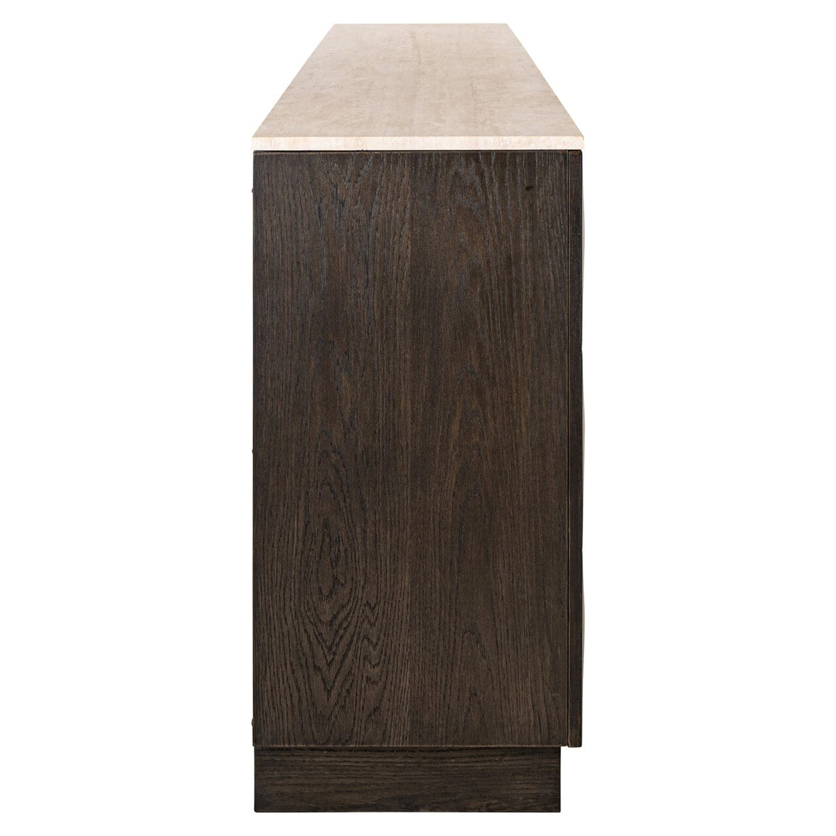 Dunkelbraunes Sideboard mit 4 Türen, Regalen und Travertinplatte