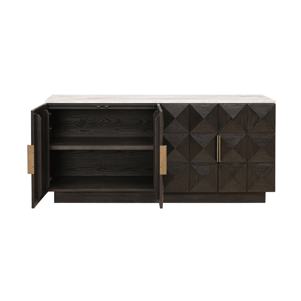 Dunkelbraunes Sideboard mit 4 Türen und Travertinplatte