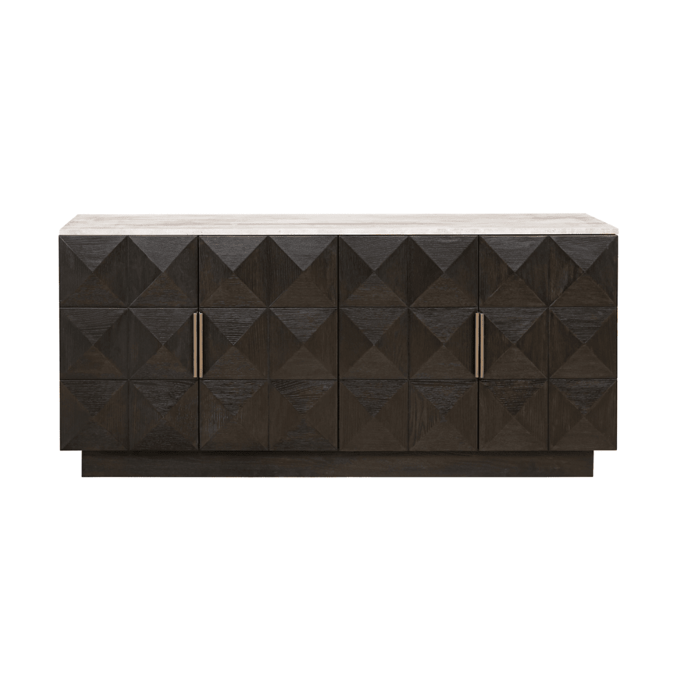 Dunkelbraunes Sideboard mit 4 Türen und Travertinplatte