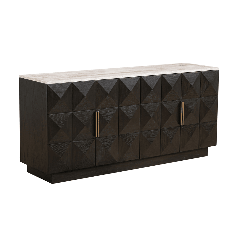 Dunkelbraunes Sideboard mit 4 Türen und Travertinplatte