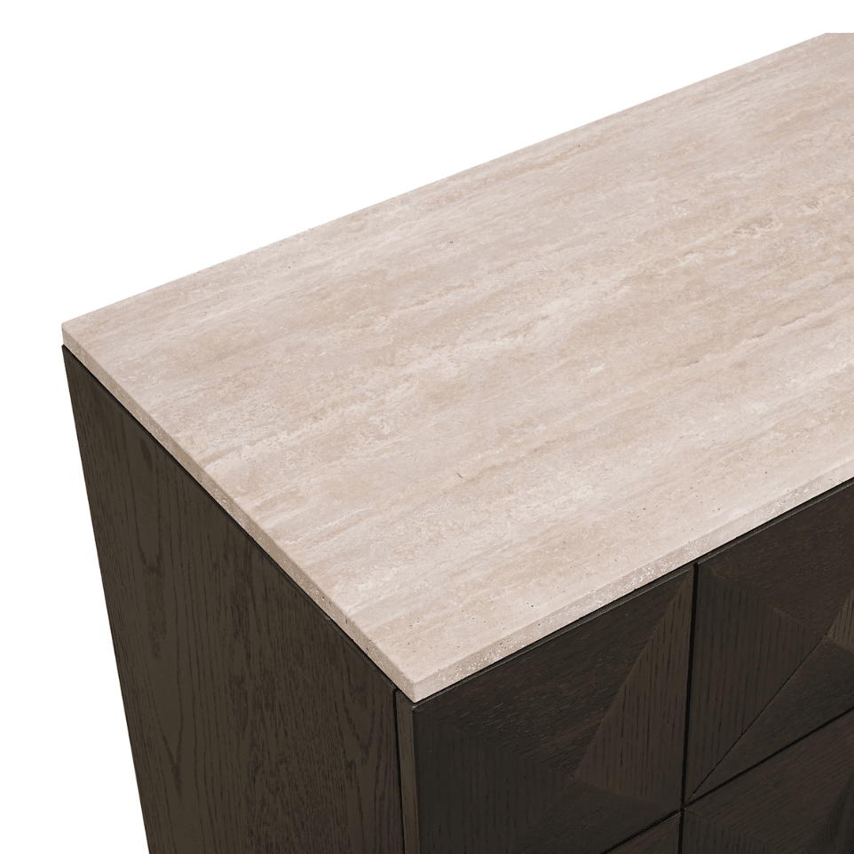 Dunkelbraunes Sideboard mit 4 Türen und Travertinplatte