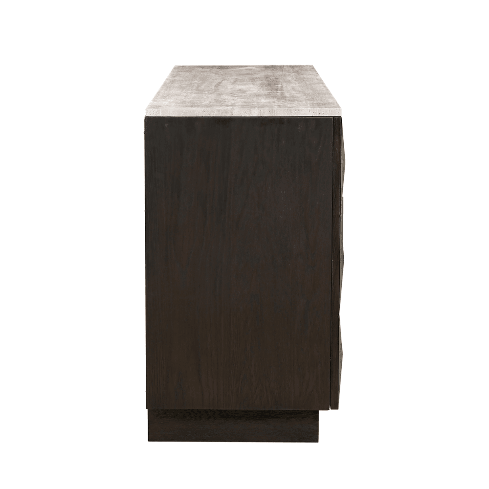 Dunkelbraunes Sideboard mit 4 Türen und Travertinplatte