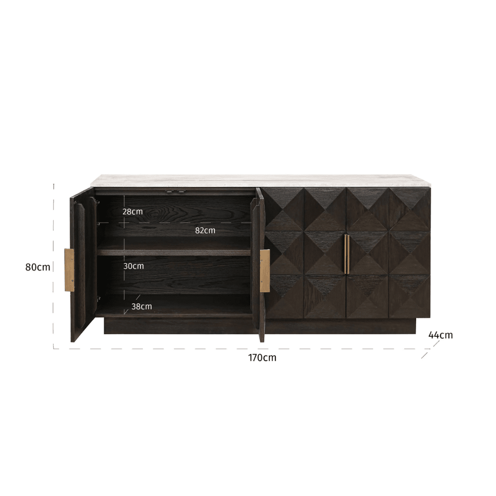 Dunkelbraunes Sideboard mit 4 Türen und Travertinplatte