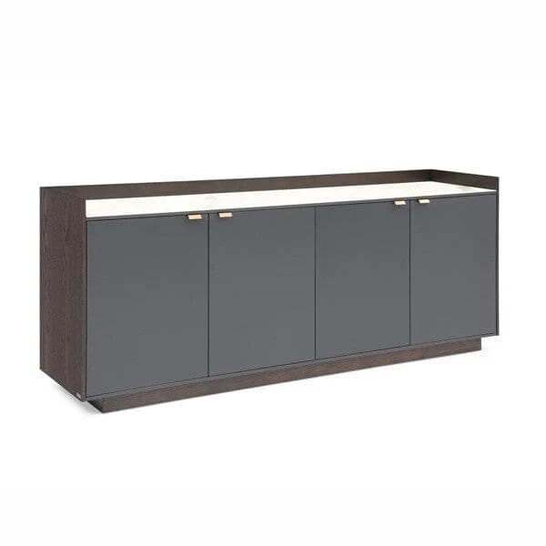 Dunkelgraues Eichen-Sideboard mit 4 Türen und Marmorplatte