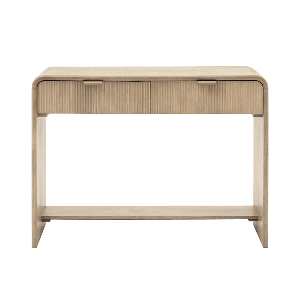 Gerippter Konsolentisch aus Holz mit 2 Schubladen