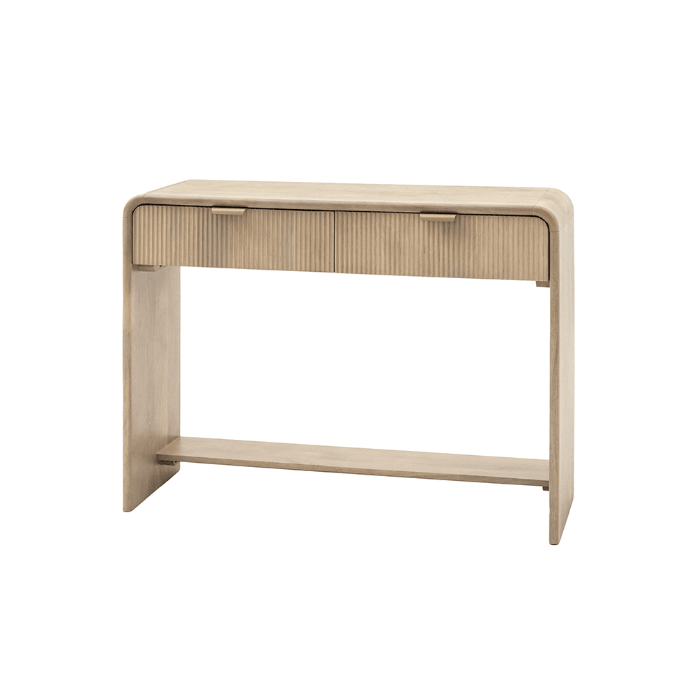 Gerippter Konsolentisch aus Holz mit 2 Schubladen