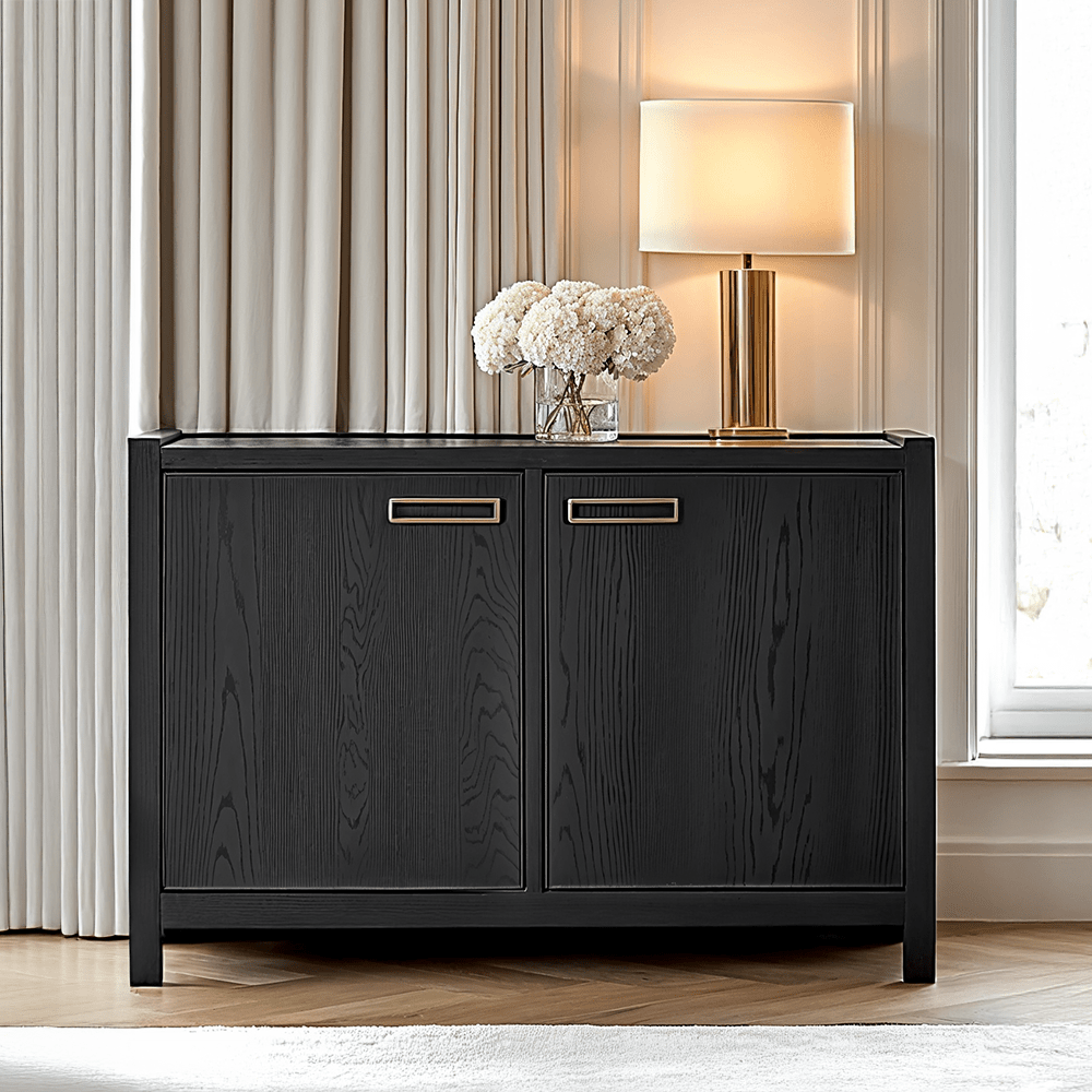 Sideboard aus schwarz gebeiztem Eichenfurnier mit 2 Türen