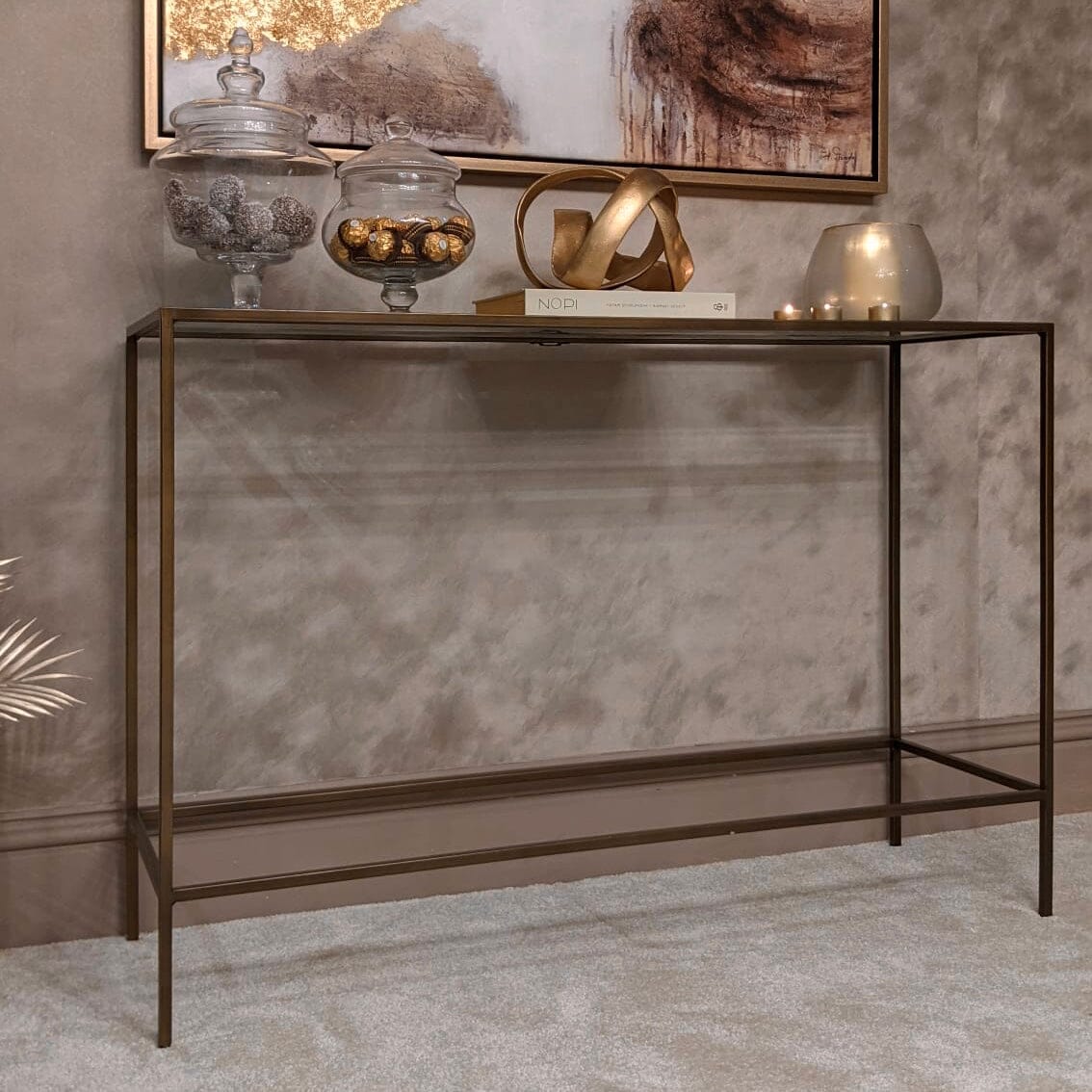 Bronze Konsolentisch mit Glasplatte