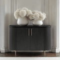 Geripptes, abgerundetes schwarzes Sideboard mit 2 Türen und Goldbeinen