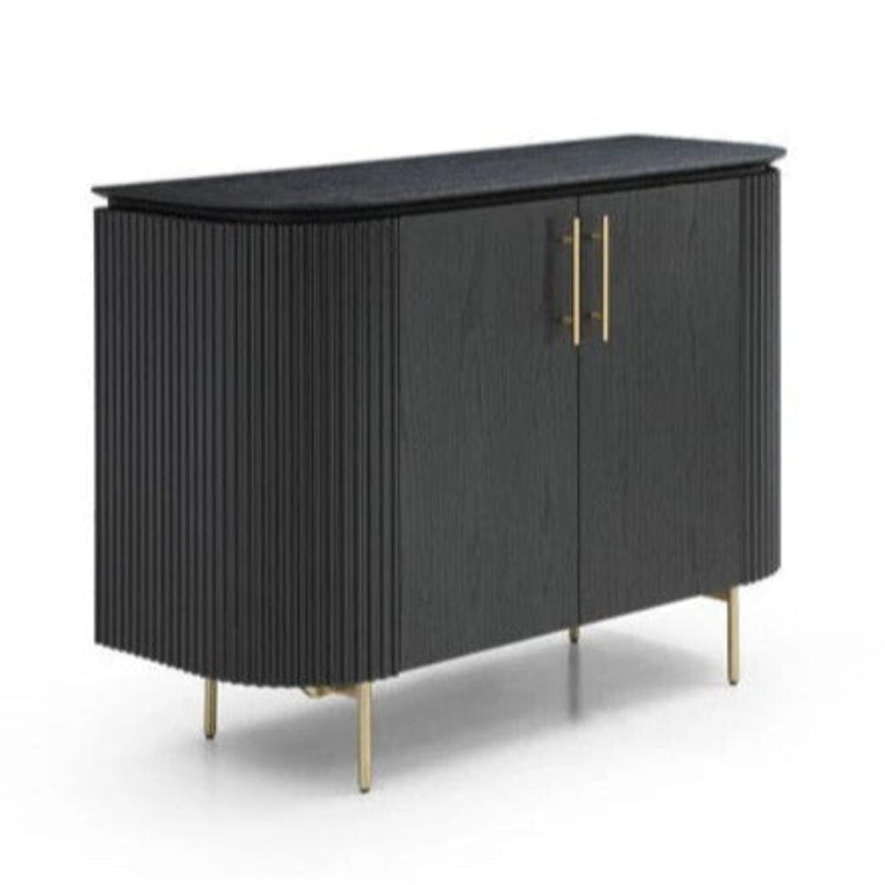 Geripptes, abgerundetes schwarzes Sideboard mit 2 Türen und Goldbeinen
